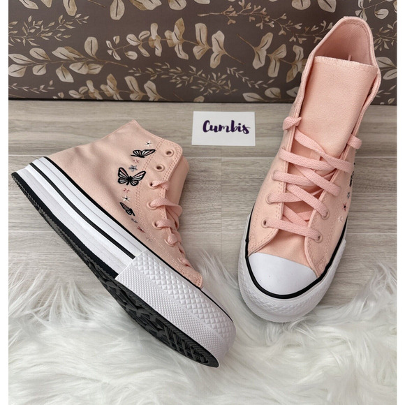 Converse CTAS HI Soft Peach/White Size Kids 5.5 butterflies Casual Shoes A07355C - Picture 3 of 11